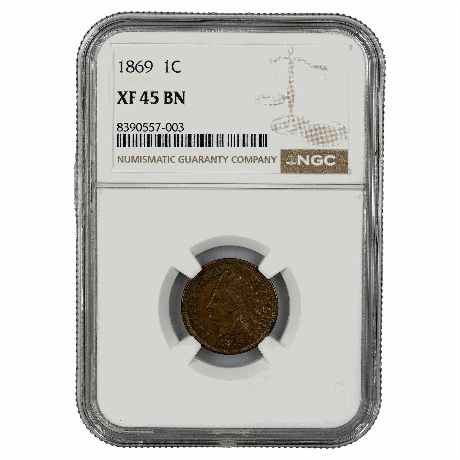 1869 Indian Head Cent 1C NGC XF 45 BN