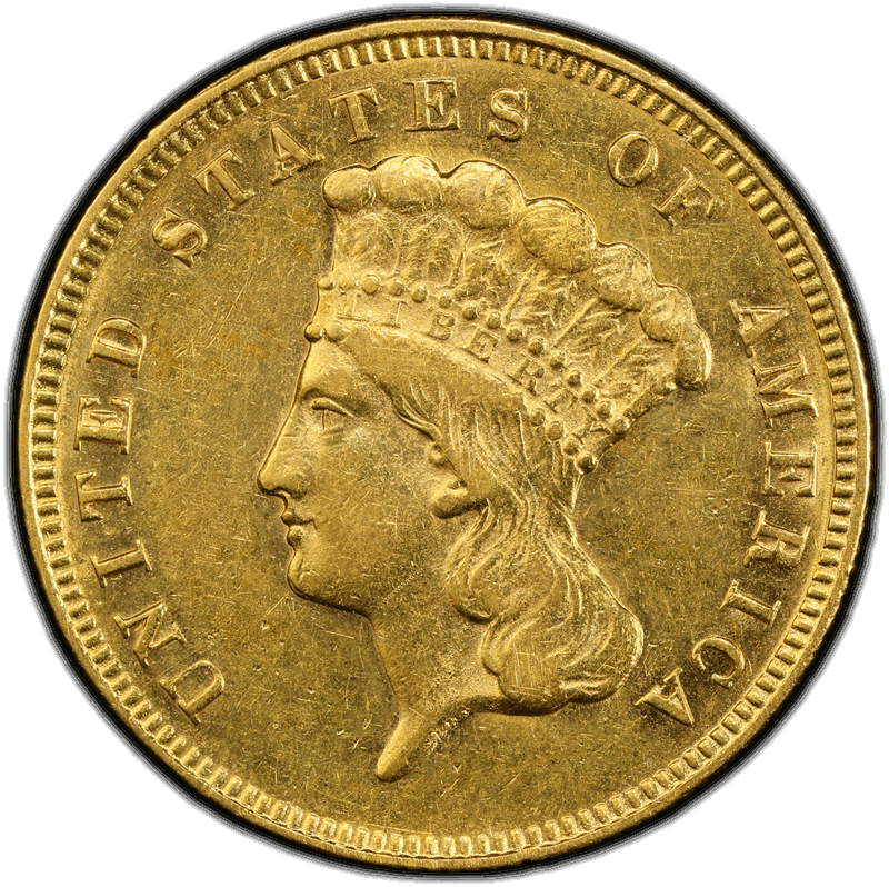 1874 $3 PCGS AU-55 CAC