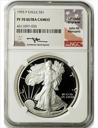 1993-W $1 American Silver Eagle PF70 Mercanti Signature 