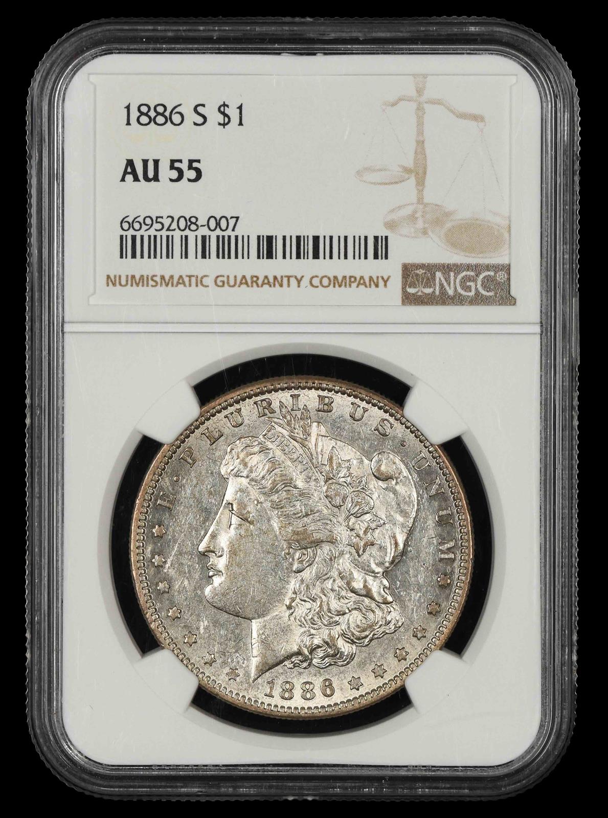 1886 S $1 NGC  AU 55