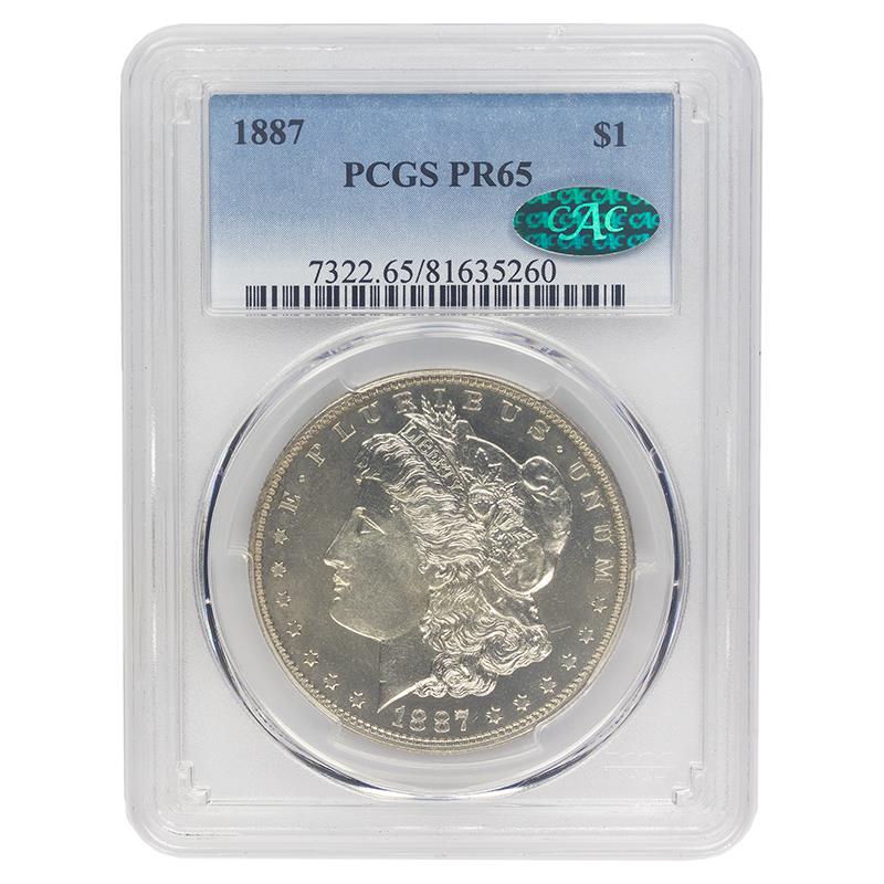 1887 Morgan Silver Dollar $1, PCGS PR 65 CAC - Bright Delightful Gem