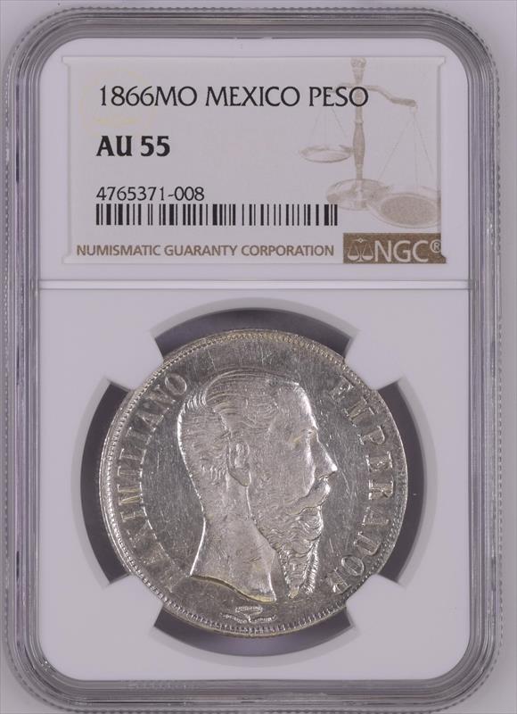 1866 MO Mexico Maximilian Peso NGC AU 55