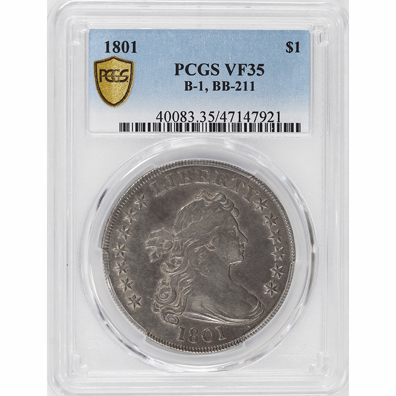 1801 $1 Draped Bust Dollar B-1, BB-211 - PCGS VF35 - TrueView - Original Coin