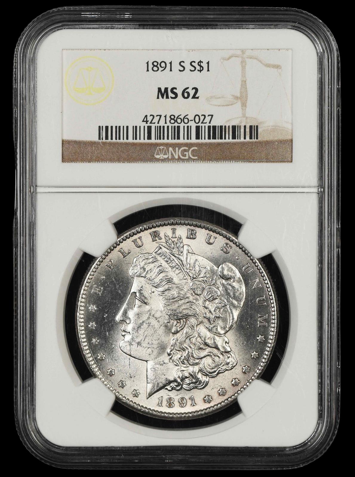 1891 S $1 NGC MS 62