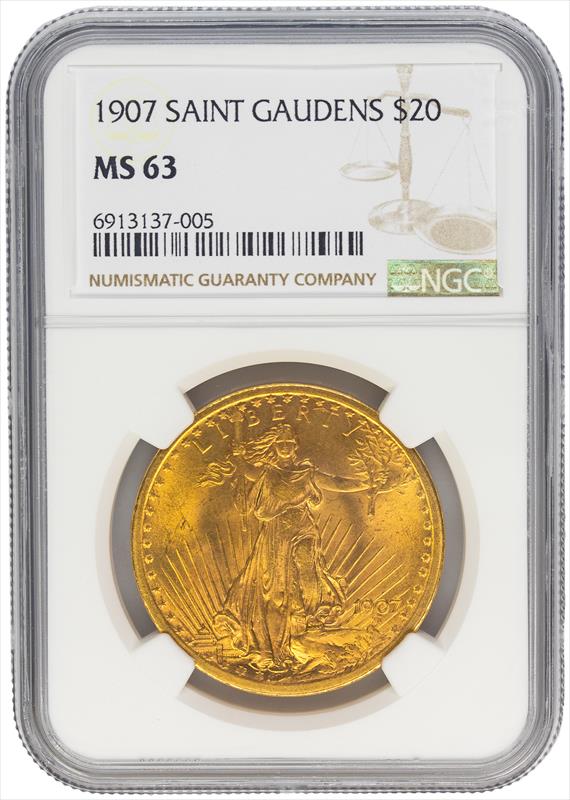 1907 St. Gaudens Double Eagle, $20 NGC MS63 - Very Nice Coin, PQ+