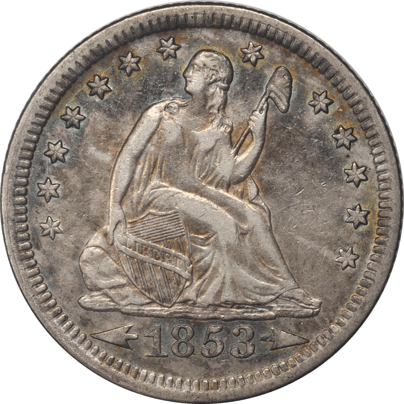 1853 Seated Liberty Quarter Arrows & Rays 25c  Circulated, Choice Extra Fine, Key Type Coin