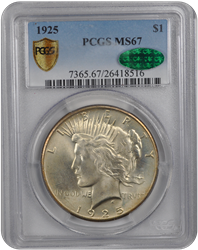 1925 Peace PCGS (CAC) MS 67 