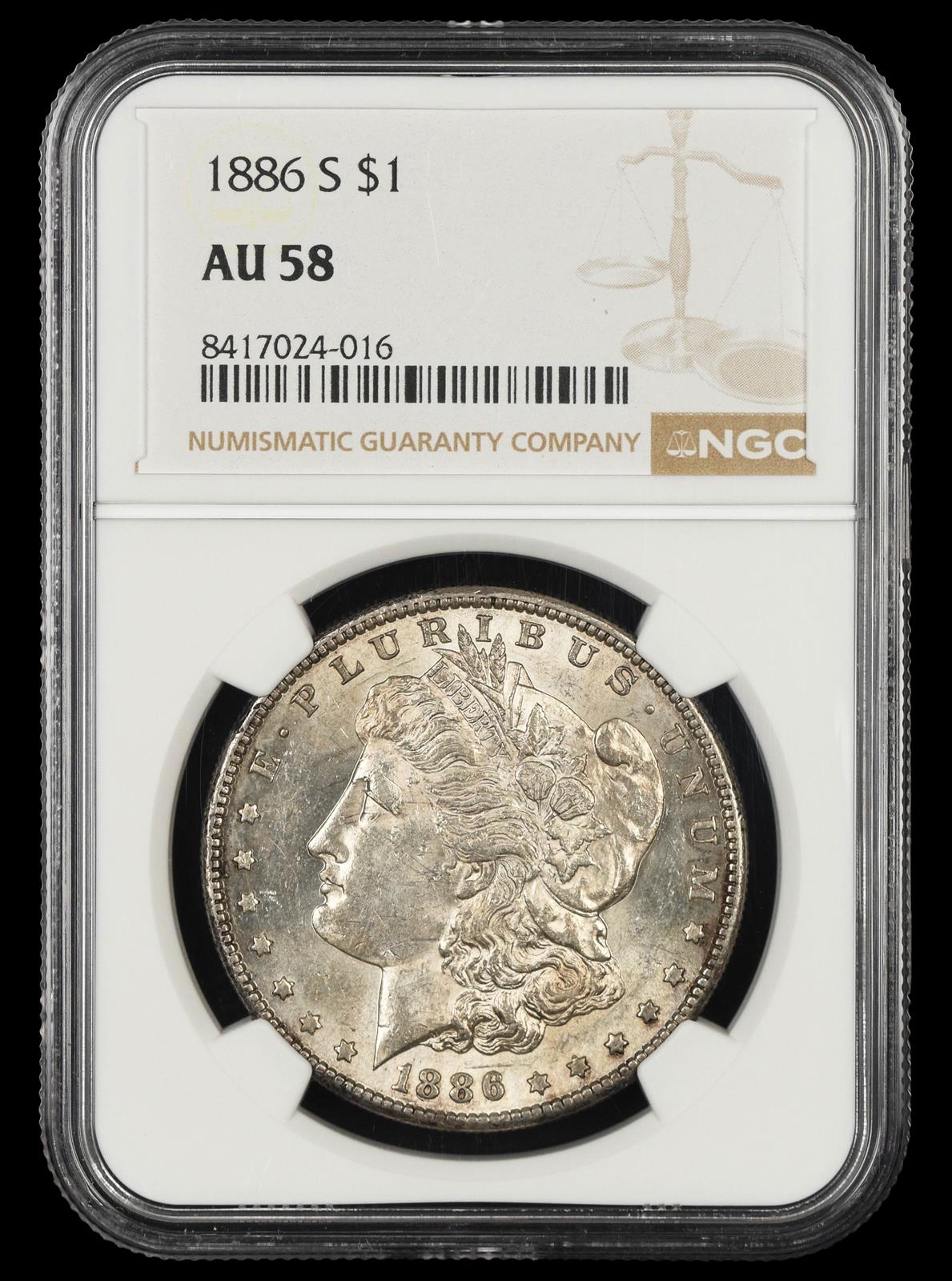 1886 S $1 NGC AU-58