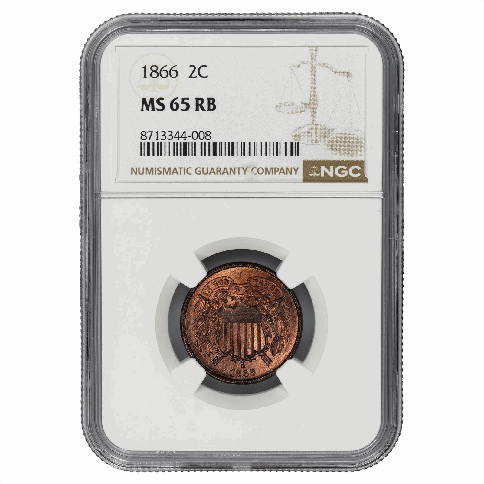 1866 Two Cent Shield 2C NGC MS 65 RB