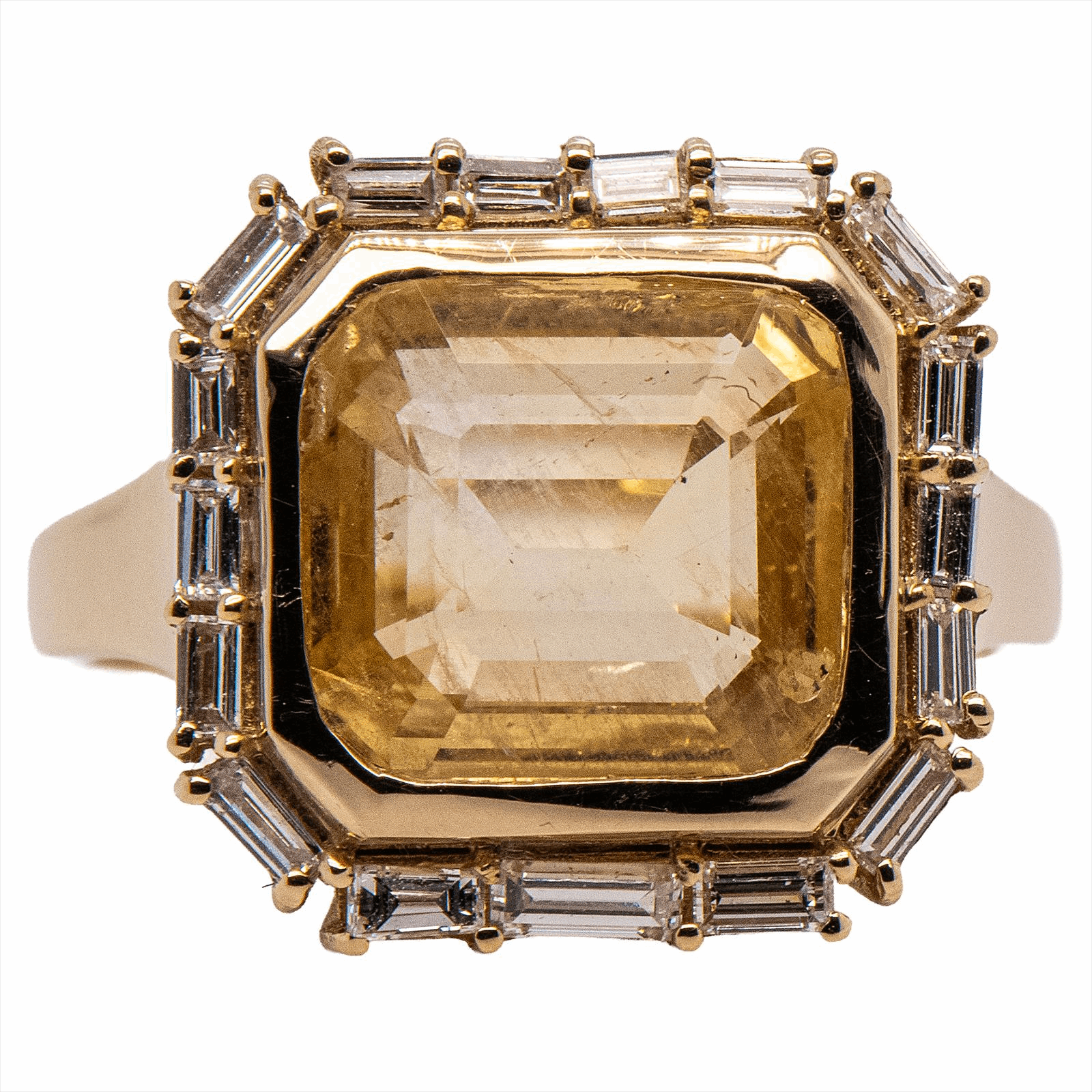 Ladies 14KY Baguette 1CT Dia Approx. & 6.63CT Unheated Yellow Ceylon Sapphire - GIA#6237998090 - Size 6 1/2 - G-H, SI 