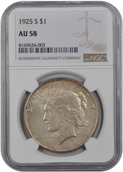 1925 S  Peace Dollar NGC AU-58