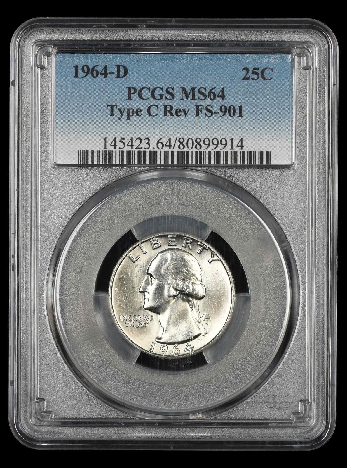 1964 D Washington Quarter PCGS MS64 Type C Reverse FS-901 MS64
