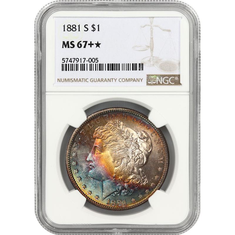 1881-S Morgan Silver Dollar $1 NGC MS 67+* - STAR - RAINBOW COLOR