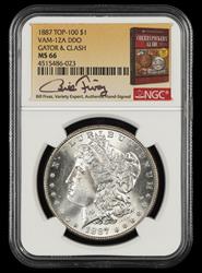 1887 $1 VAM 12A DDO Gator & Clash Top 100 Bill Fivaz Signature Label NGC MS 66