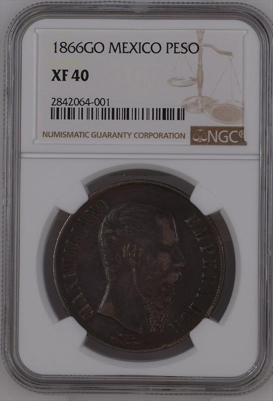 1866 Go Mexico Maximilian Peso NGC XF 40