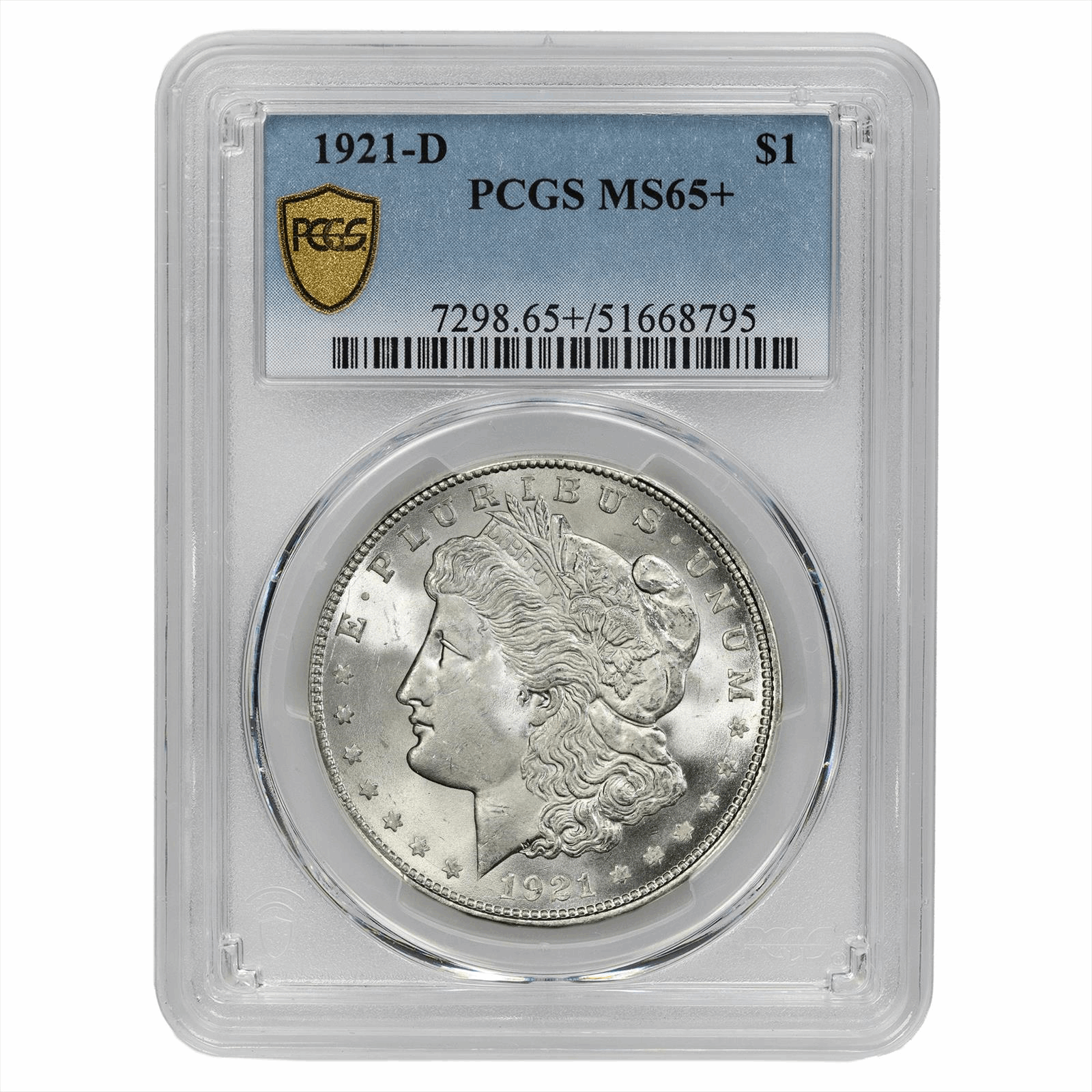 1921-D Morgan Silver Dollar $1 PCGS MS 65 +