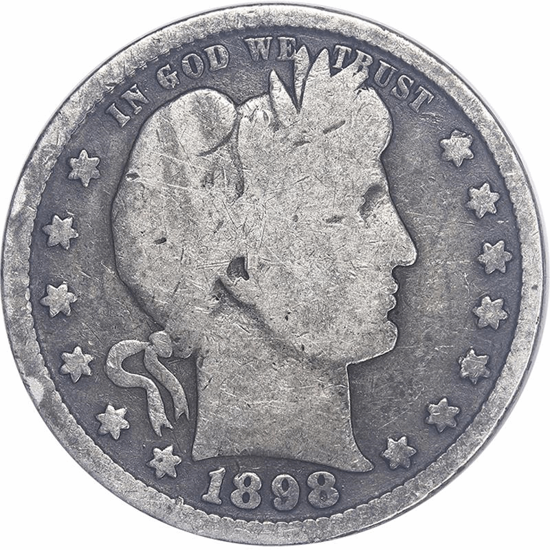 1898 Barber Quarter 25C Circulated, Good Full Rims