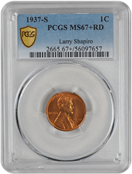 1937-S Lincoln PCGS RD 67+