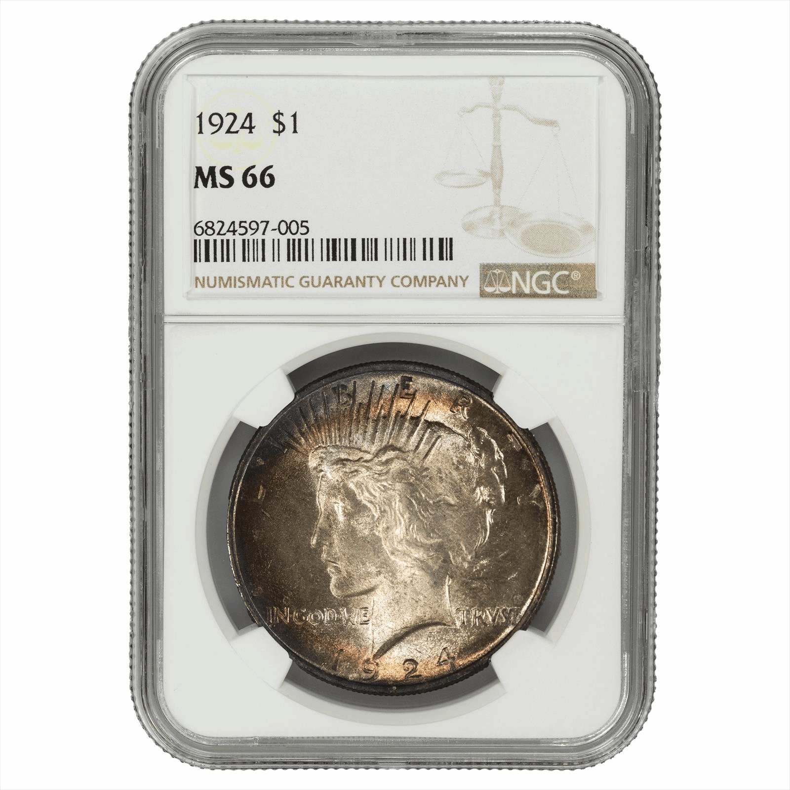 1924 $1 Silver Peace Dollar NGC MS 66 