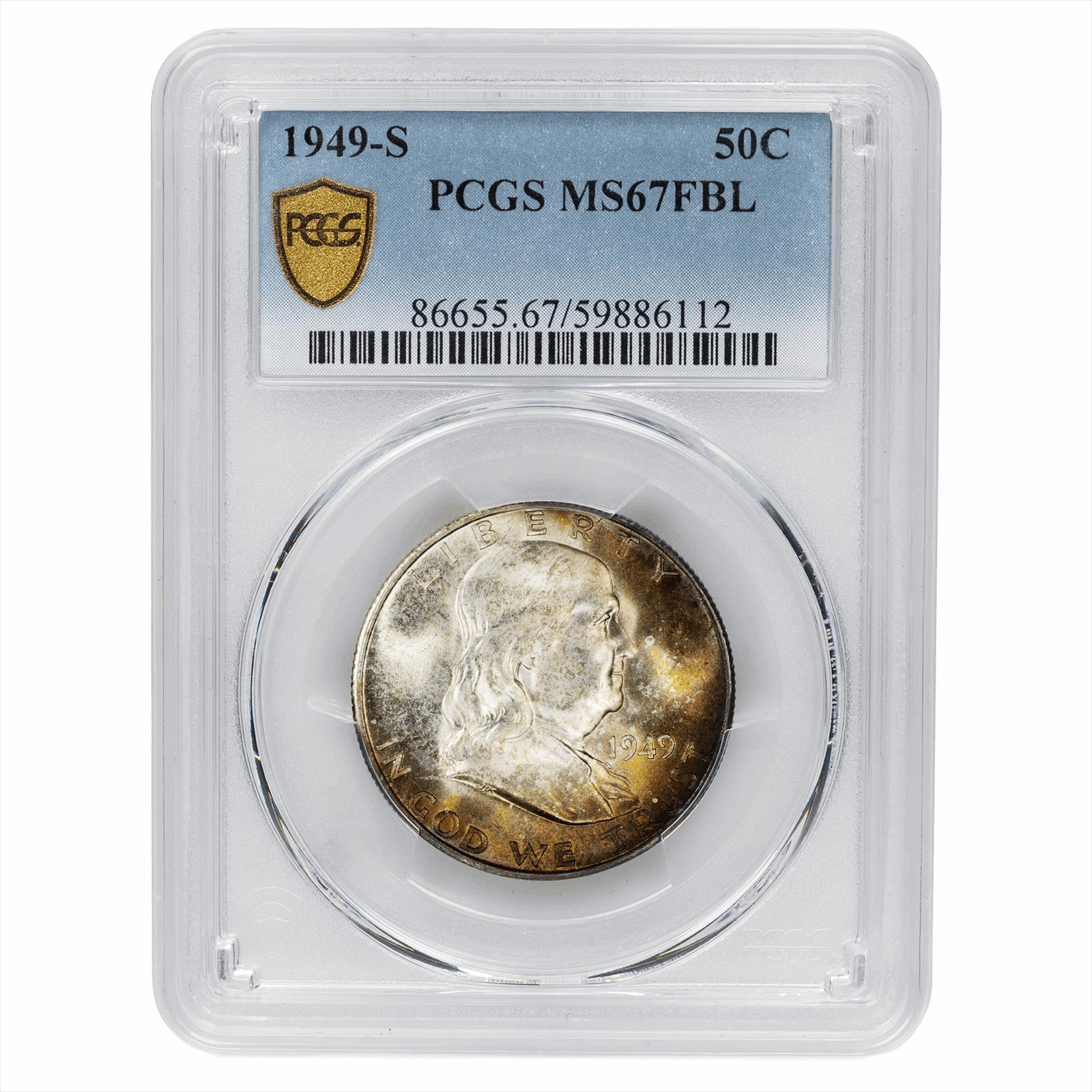 1949-S Franklin Half Dollar 50C PCGS MS 67 FBL