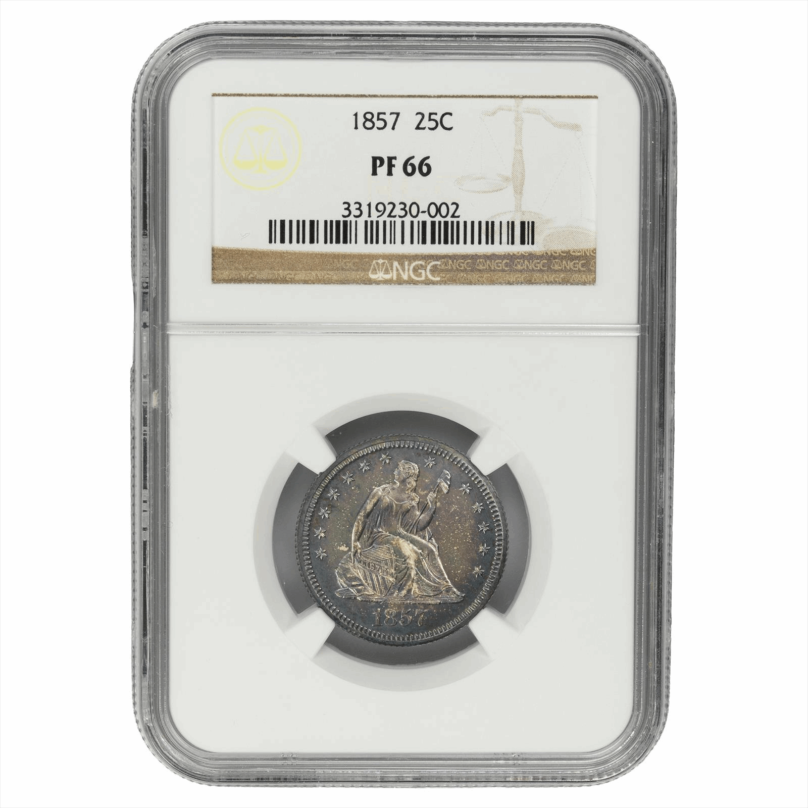1857 Seated Liberty Quarter 25c, NGC PR 66 - Early Proof Quarter