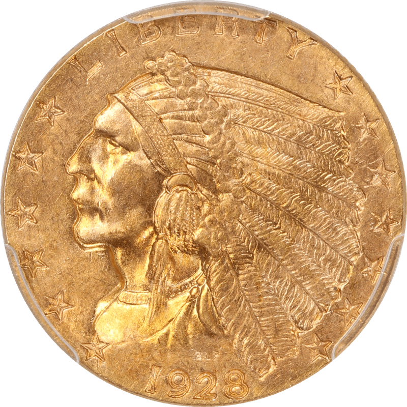 1928 Indian $2 1/2 Gold Quarter Eagle, PCGS  MS65 - Lustrous, PQ+