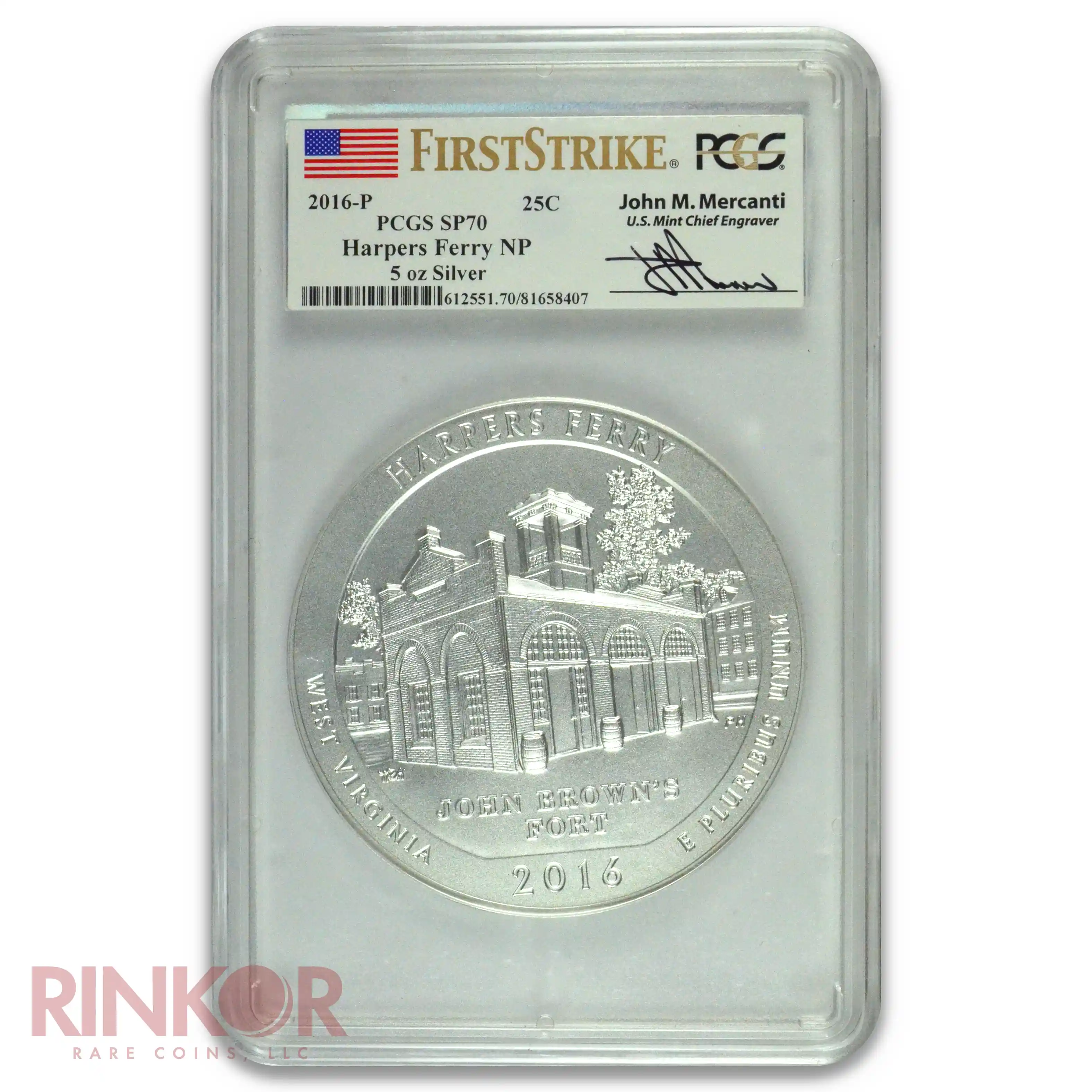 2016-P 5oz America the Beautiful Harpers Ferry First Strike Mercanti PCGS SP 70