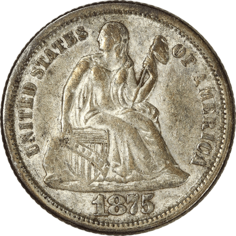 1875-S Liberty Seated Dime 10c, Raw Ungraded Coin