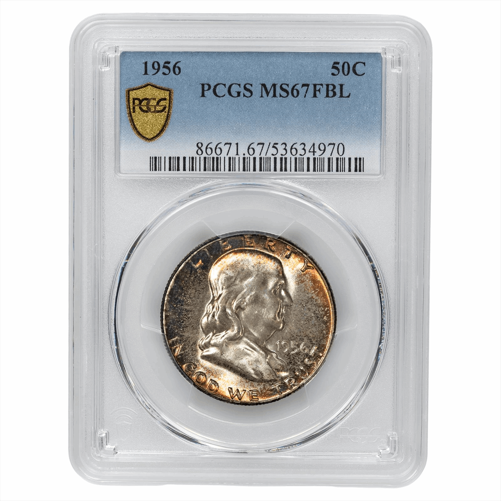 1956 Franklin Half Dollar 50C PCGS MS 67 FBL