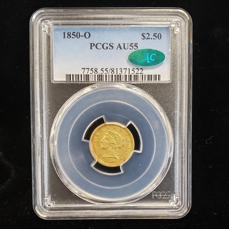 1850-O Liberty Head PCGS AU55 CAC 