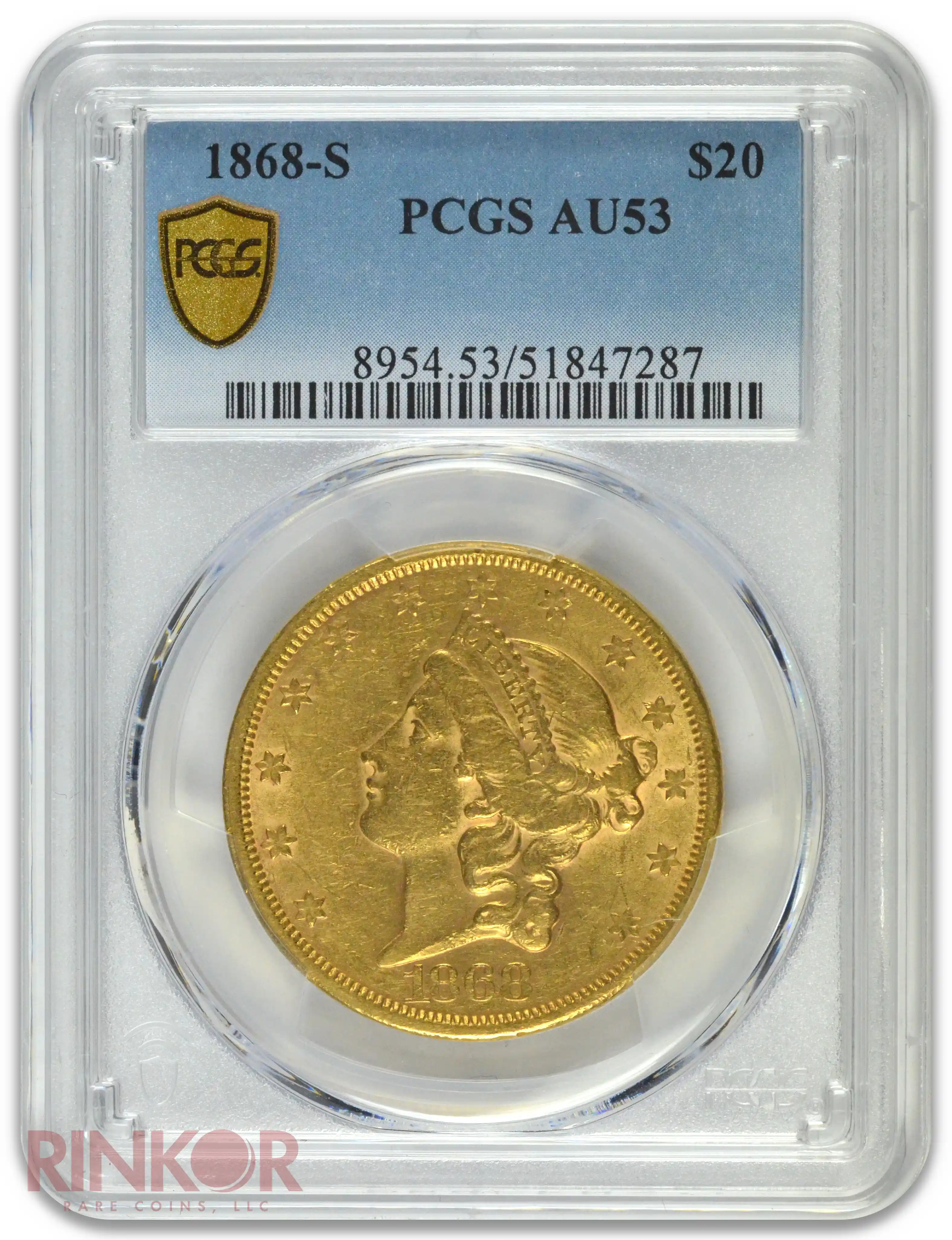 1868-S Liberty Head $20 PCGS AU-53