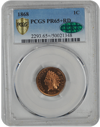 1868 1C Indian Cent - Type 3 Bronze PCGS RD (CAC) #3532-6 PR65+