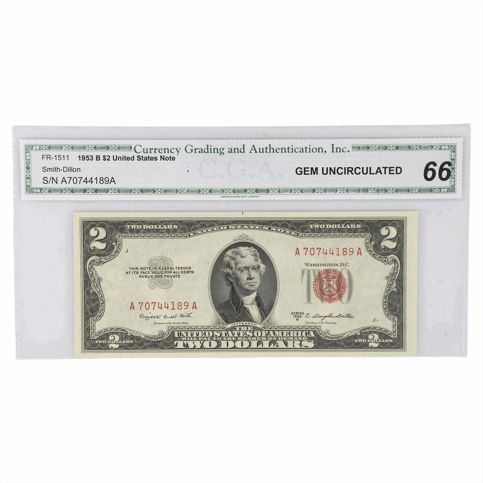 1953B $2 US Note Fr#1511 CGA - U.S. Coins and Jewelry