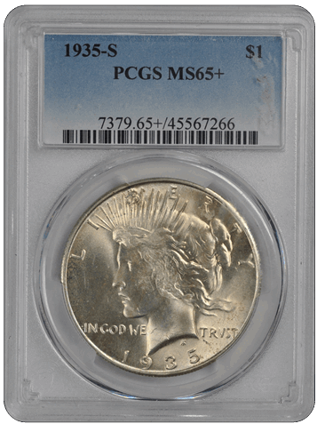 1935-S $1 Peace Dollar PCGS  #3437-20 MS65+