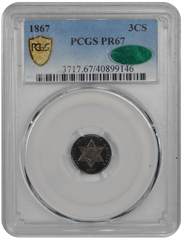 1867 3CS Three Cent Silver PCGS  (CAC) #2709-1 PR67