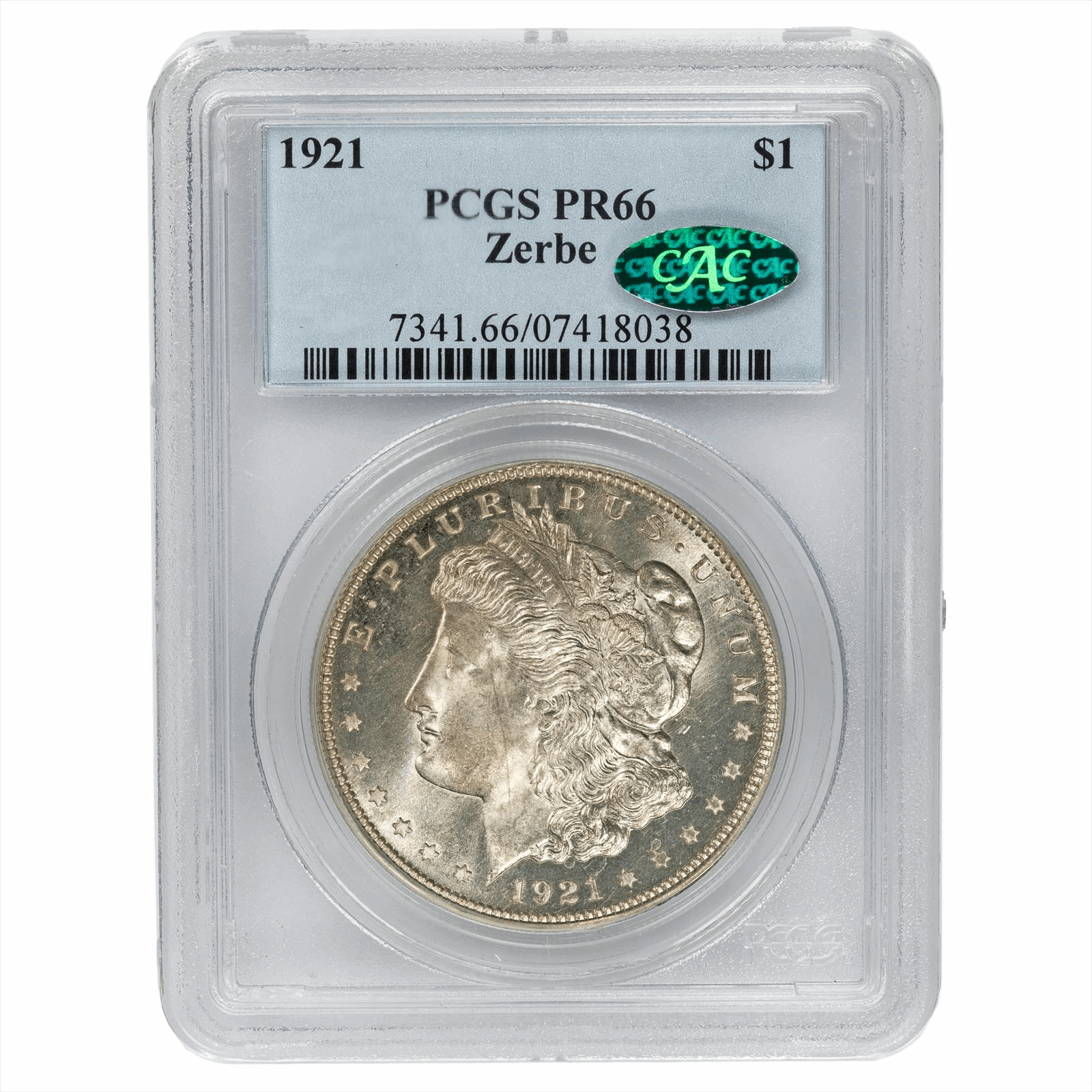 1921 Morgan Silver Dollar $1 Zerbe Special Strike Est. 100-125 known PCGS PR 66 CAC