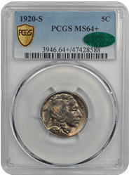 1920-S Buffalo PCGS CAC MS 64 +