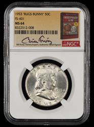 1953 Bugs Bunny 50c FS-401 Bill Fivaz Signature Label NGC  MS64