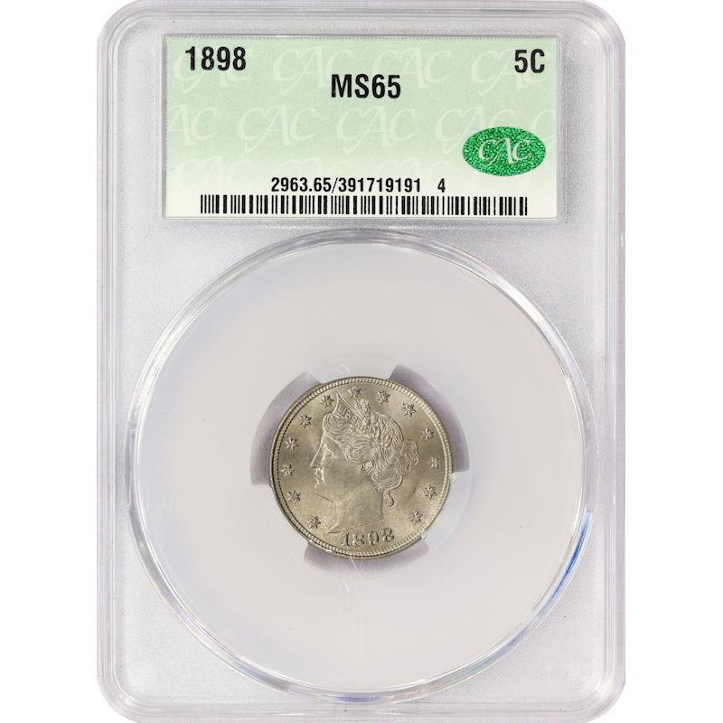 1898 5c Liberty V Nickel - CAC MS65 - Lustrous Surface
