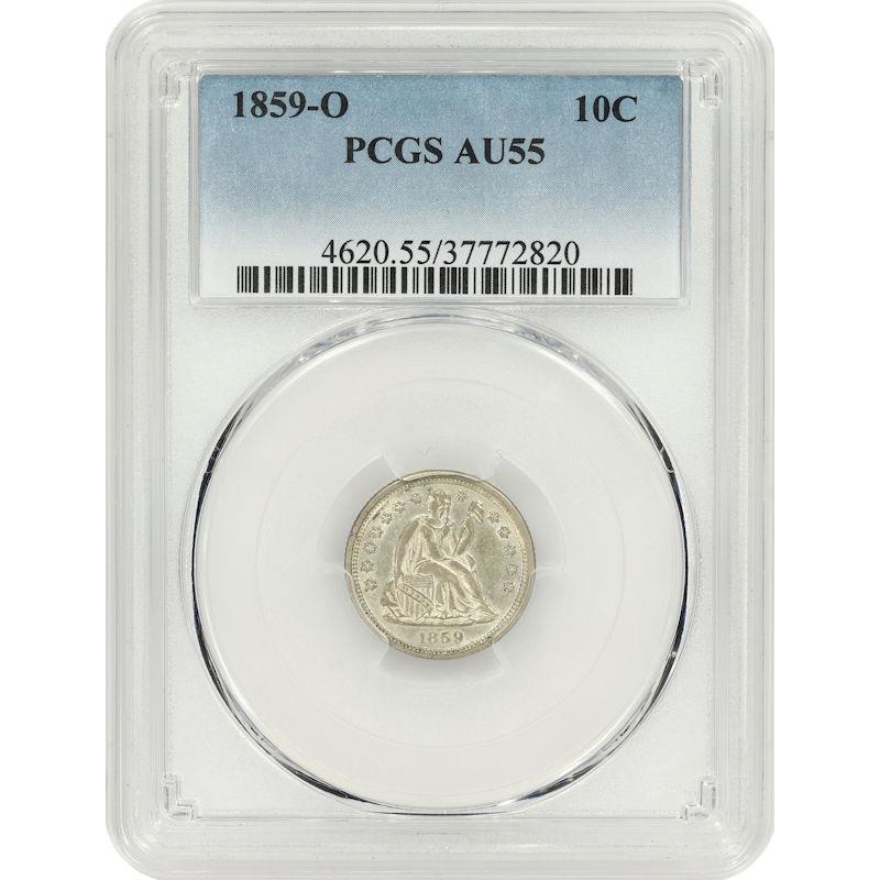 1859-O Seated Liberty Dime 10C PCGS AU55 New Orleans Mint Coin