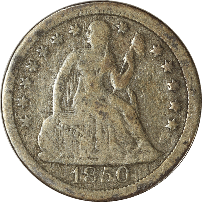 1850 Liberty Seated Dime 10c,  Raw Ungraded Coin