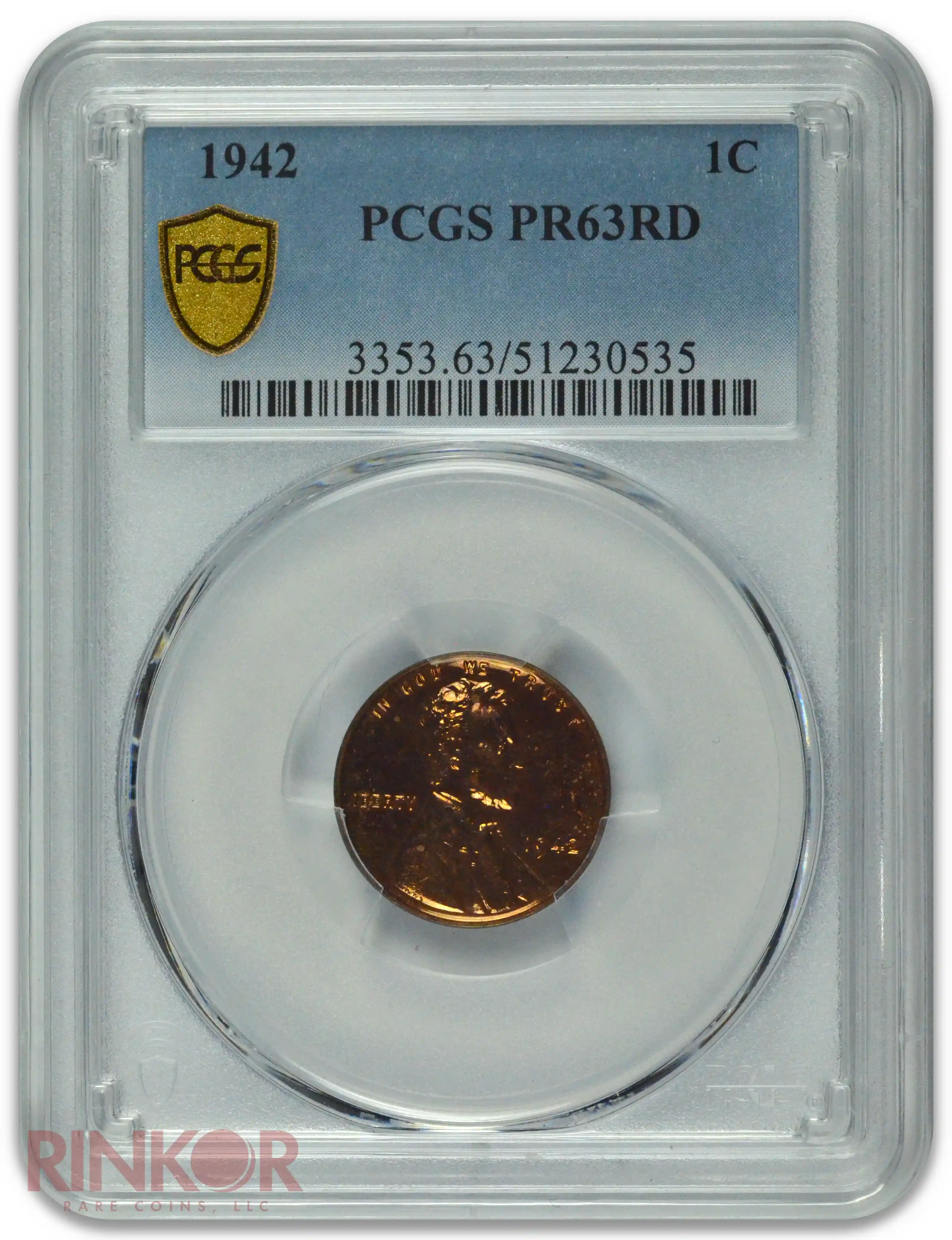 1942 1C Lincoln Wheat Cent PCGS PR 63 RD