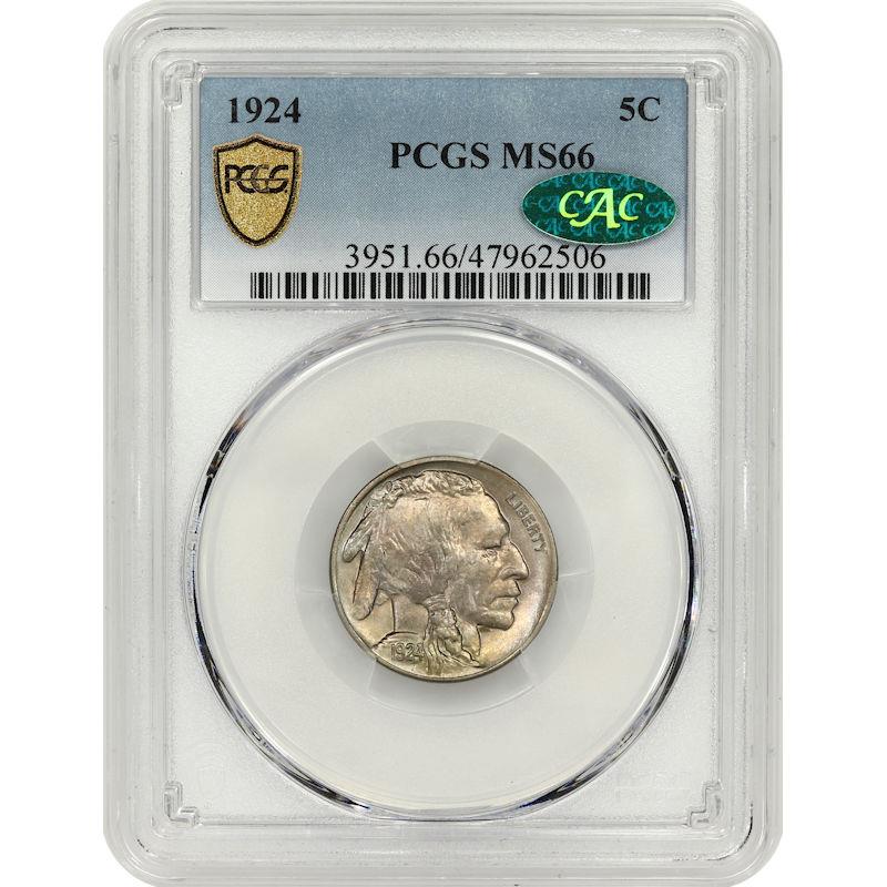1924 Buffalo Nickel 5C PCGS and CAC MS66 Gold Shield Certified