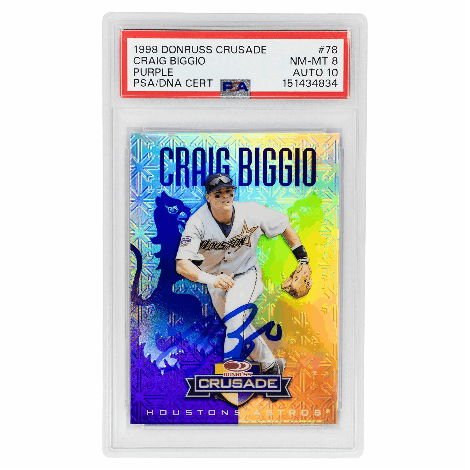 1998 Donruss Crusade Craig Biggio Purple #78 PSA/DNA NM-MT 8 AUTO 10 Cert #151434834
