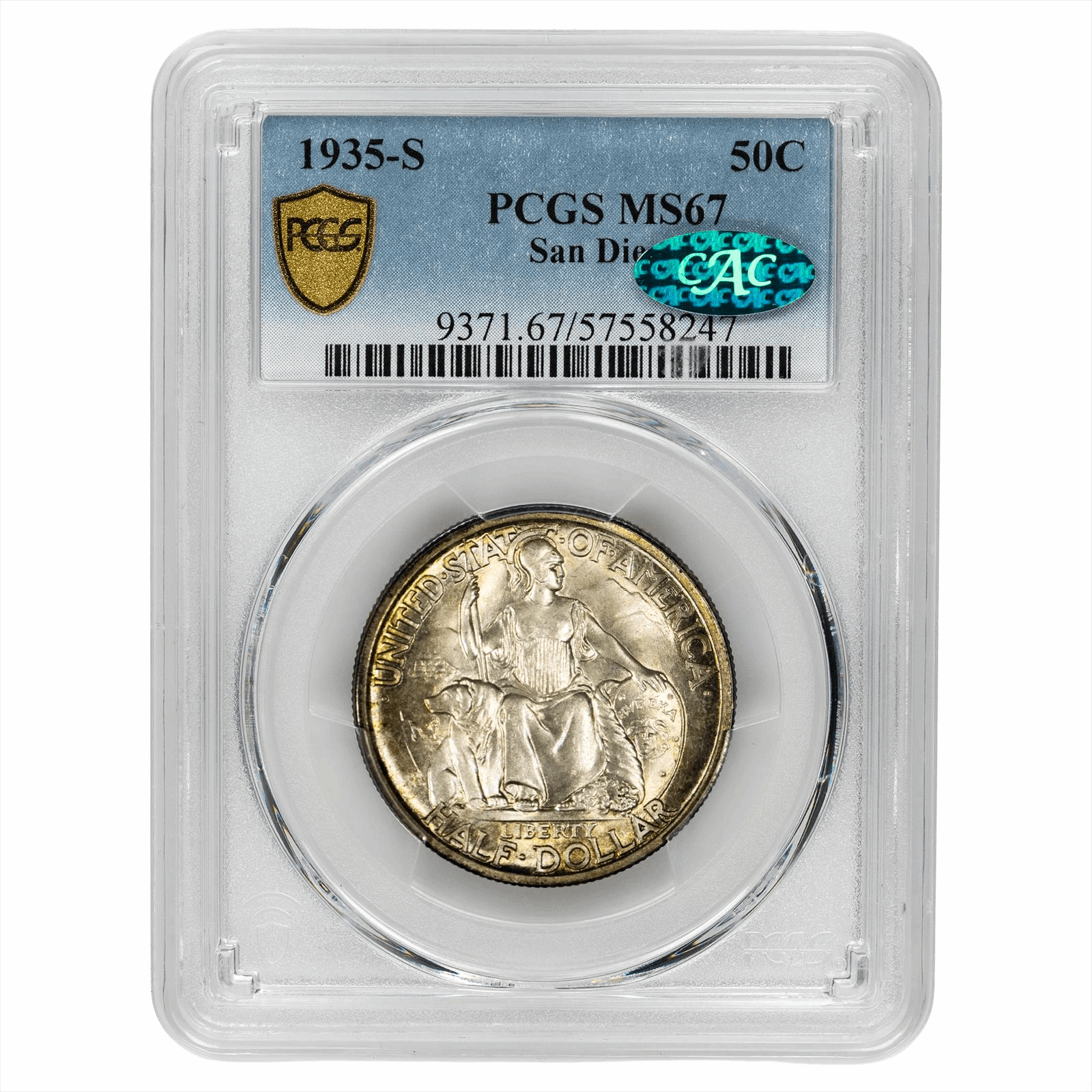 1935-S San Diego Commemorative Half Dollar 50C PCGS MS 67 CAC
