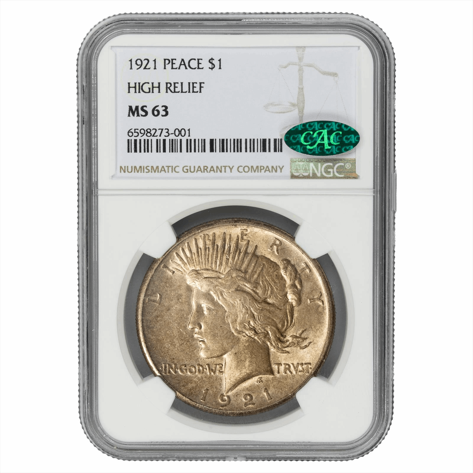 1921 Silver Peace Dollar $1 High Relief NGC MS 63 CAC