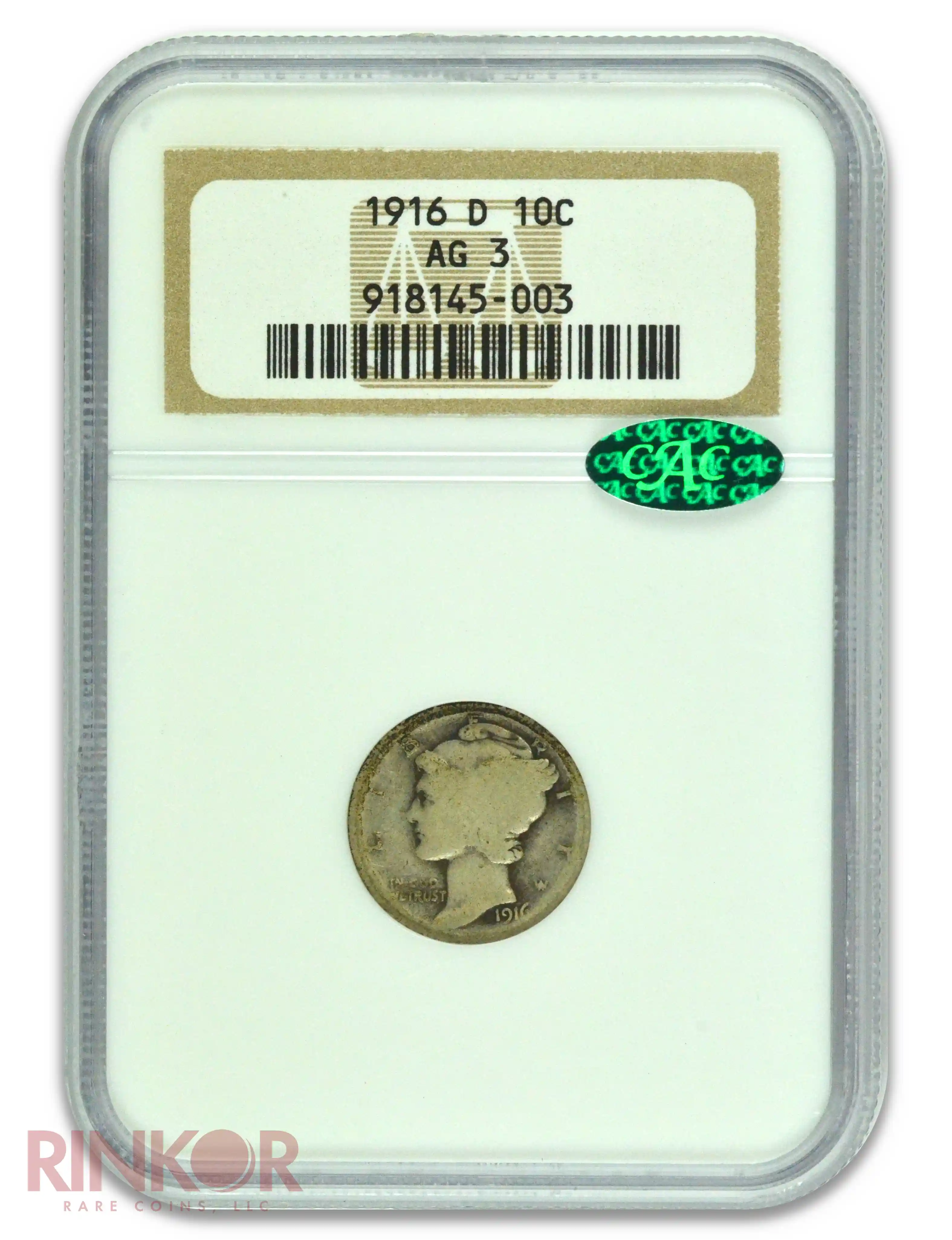 1916-D Mercury Dime NGC AG-3 CAC