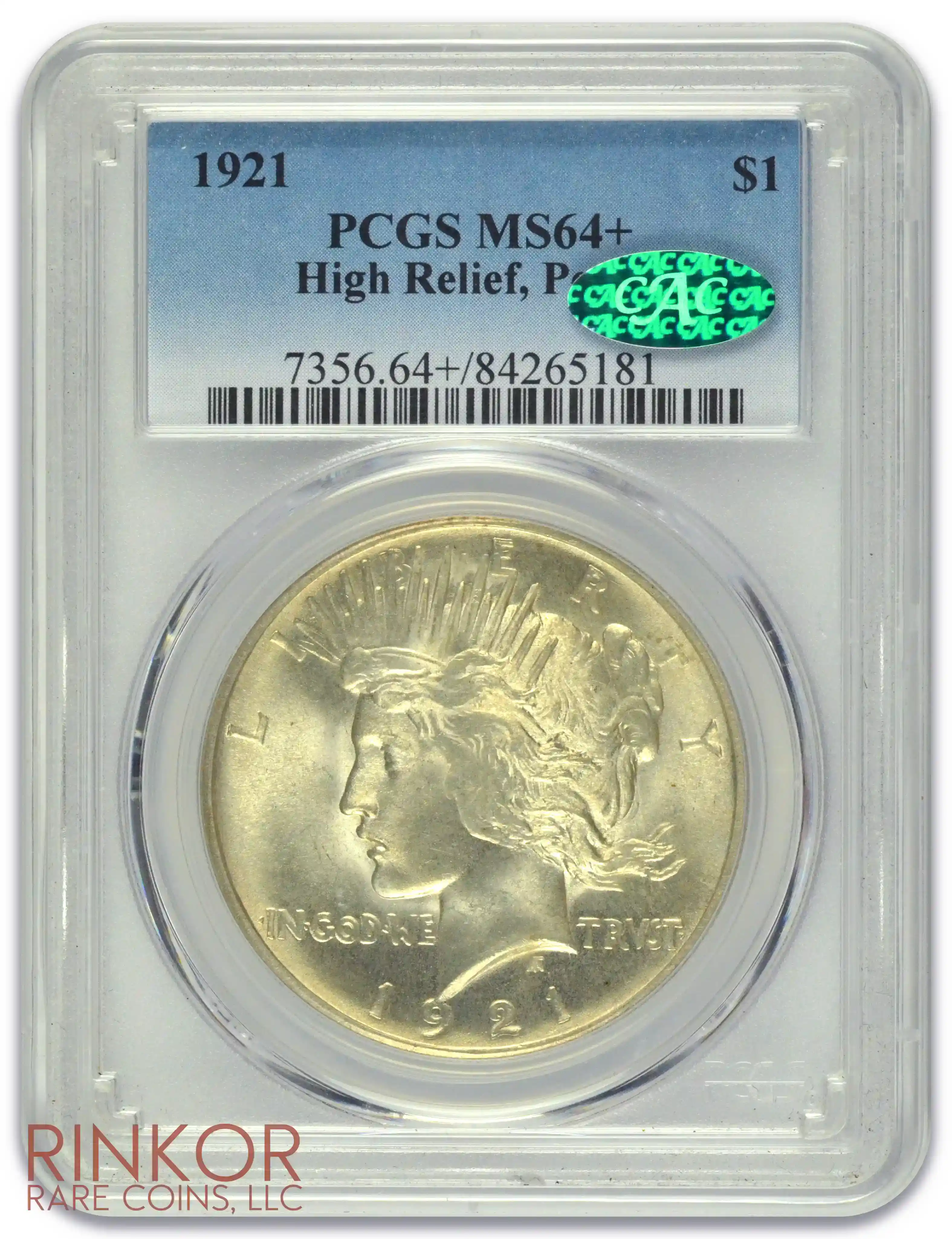 1921 $1 Peace PCGS MS 64+ CAC