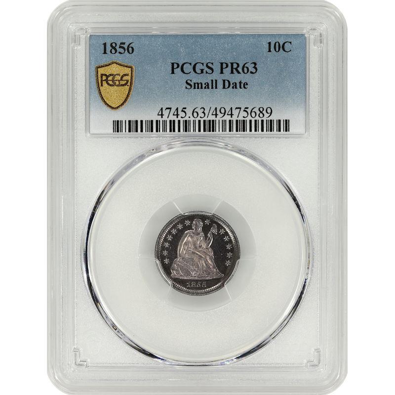 1856 Seated Liberty Dime Small Date 10C PCGS PR63