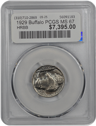 1929 Buffalo PCGS MS 67